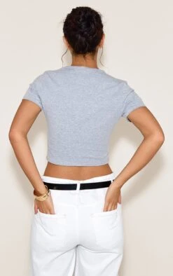 Prettylittlething Grey Marl Cotton Crew Neck Cropped Short Sleeve T-shirt -Pretty Little Thing Shop 9b0ab9d4f764cbda6df189a8e47b43a5014587cf CNN7534 2 grey marl cotton crew neck cropped short sleeve t shirt