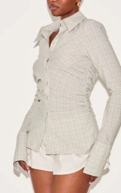 Prettylittlething Green Check Fitted Ruched Side Shirt -Pretty Little Thing Shop 9b3387d57ae762864b13d1ddcf9f197386372e9a CNM4046 4 green check fitted ruched side shirt