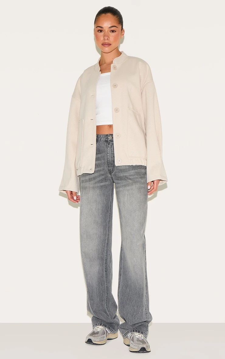 Prettylittlething Beige Herringbone Oversized Bomber Jacket 3 Prettylittlething Beige Herringbone Oversized Bomber Jacket - Image 3