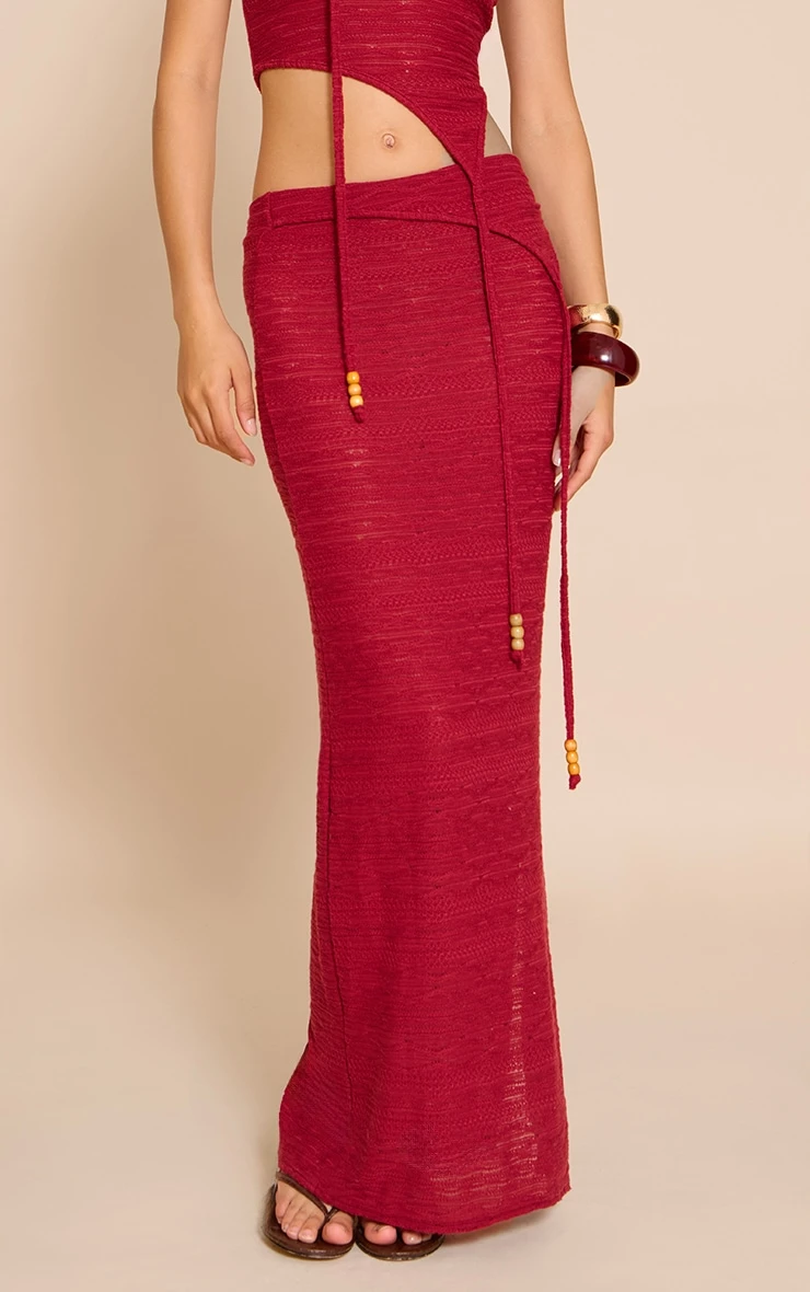 Red Textured Bead Asymmetrical Maxi Skirt 2 Red Textured Bead Asymmetrical Maxi Skirt - Image 2