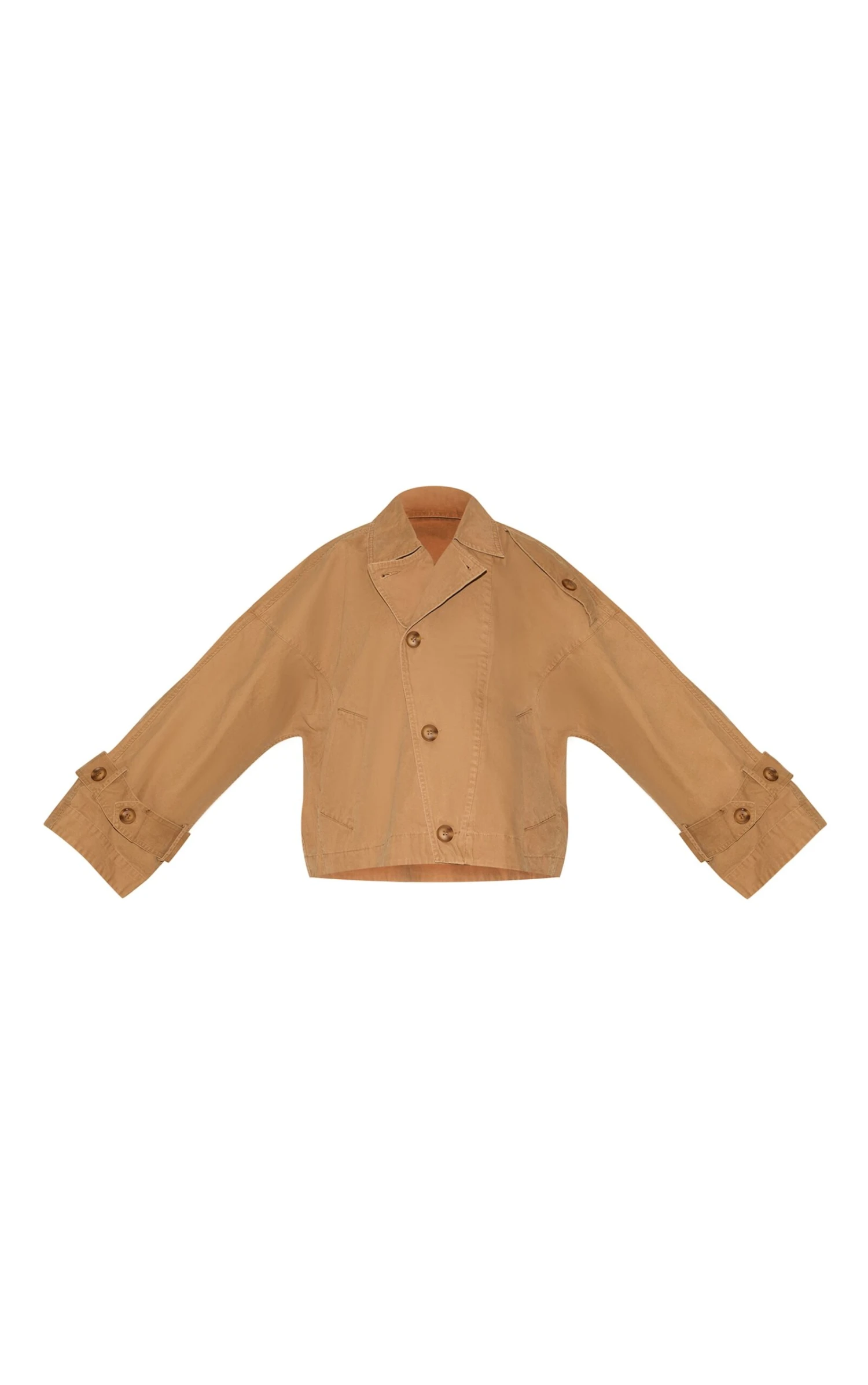 Prettylittlething Taupe Wrap Over Detail Canvas Trench Coat 5 Prettylittlething Taupe Wrap Over Detail Canvas Trench Coat - Image 5