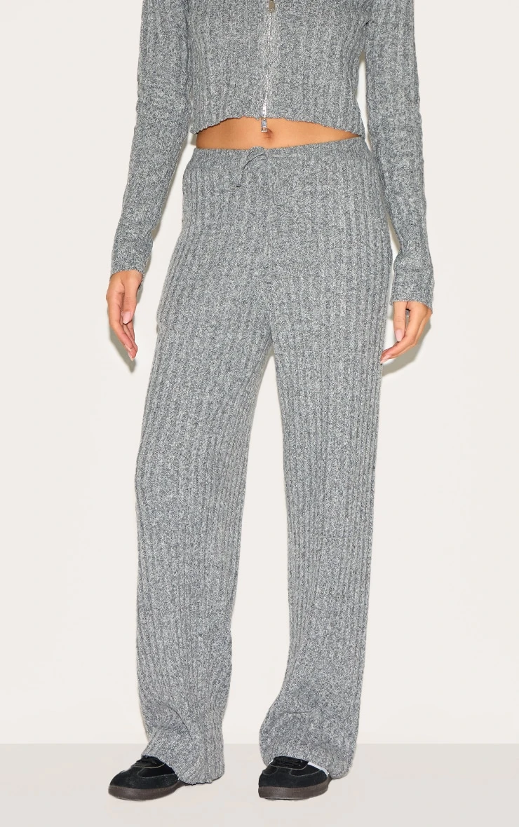 Prettylittlething Charcoal Marl Knitted Tie Waist Pants 2 Prettylittlething Charcoal Marl Knitted Tie Waist Pants - Image 2