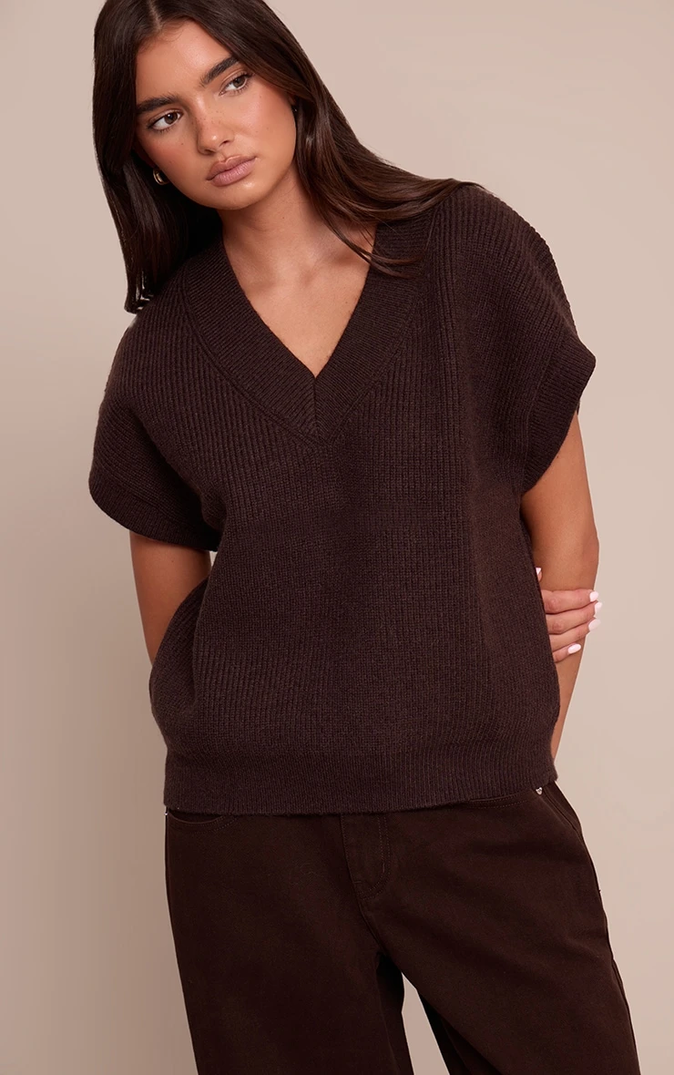 Chocolate Sleeveless Knit Sweater 1 Chocolate Sleeveless Knit Sweater