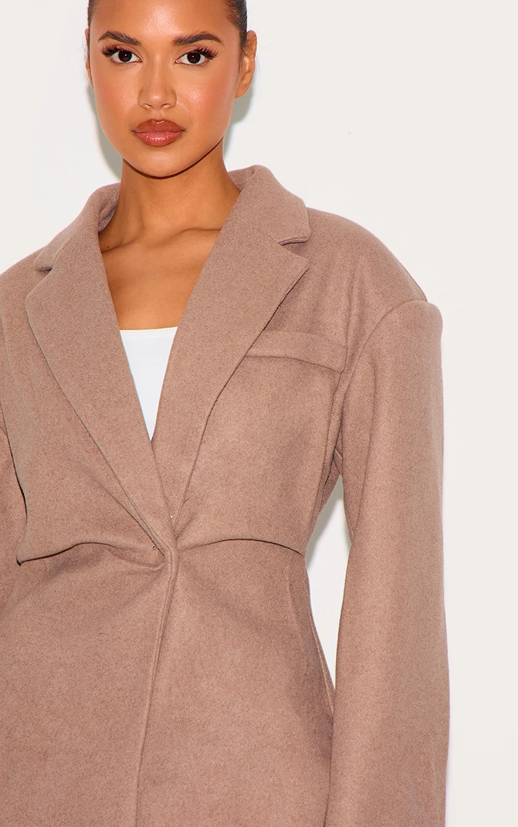 Prettylittlething Brown Wool Look Cinched Blazer 4 Prettylittlething Brown Wool Look Cinched Blazer - Image 4