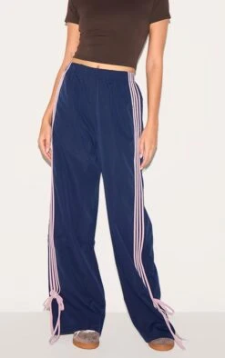 Prettylittlething Navy Shell Bow Detail Track Pants