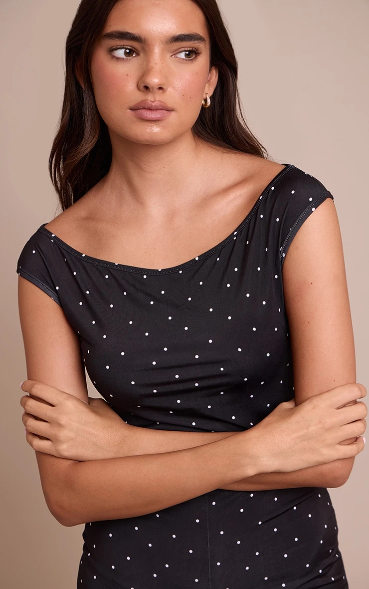 Prettylittlething Black Slinky Poka Dot Capri Jumpsuit 4 Prettylittlething Black Slinky Poka Dot Capri Jumpsuit - Image 4