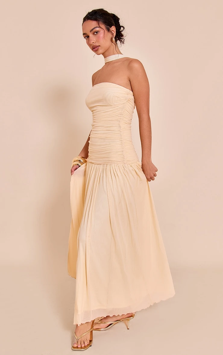 Prettylittlething Cream Ruched Scarf Dropped Waist Maxi Dress 3 Prettylittlething Cream Ruched Scarf Dropped Waist Maxi Dress - Image 3