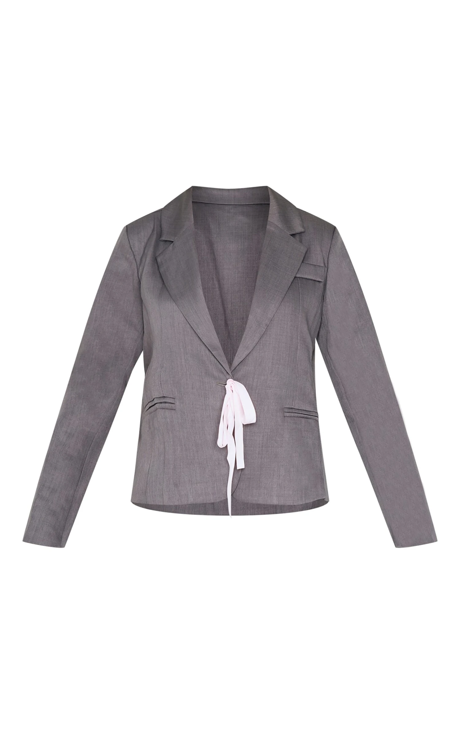 Prettylittlething Grey Ribbon Detail Blazer 5 Prettylittlething Grey Ribbon Detail Blazer - Image 5
