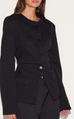 Prettylittlething Black Button Up Longline Collarless Blazer -Pretty Little Thing Shop 9dd00d74e84b4c462cb95469c06496a7ff72df28 CNM5314 4 black button up longline collarless blazer