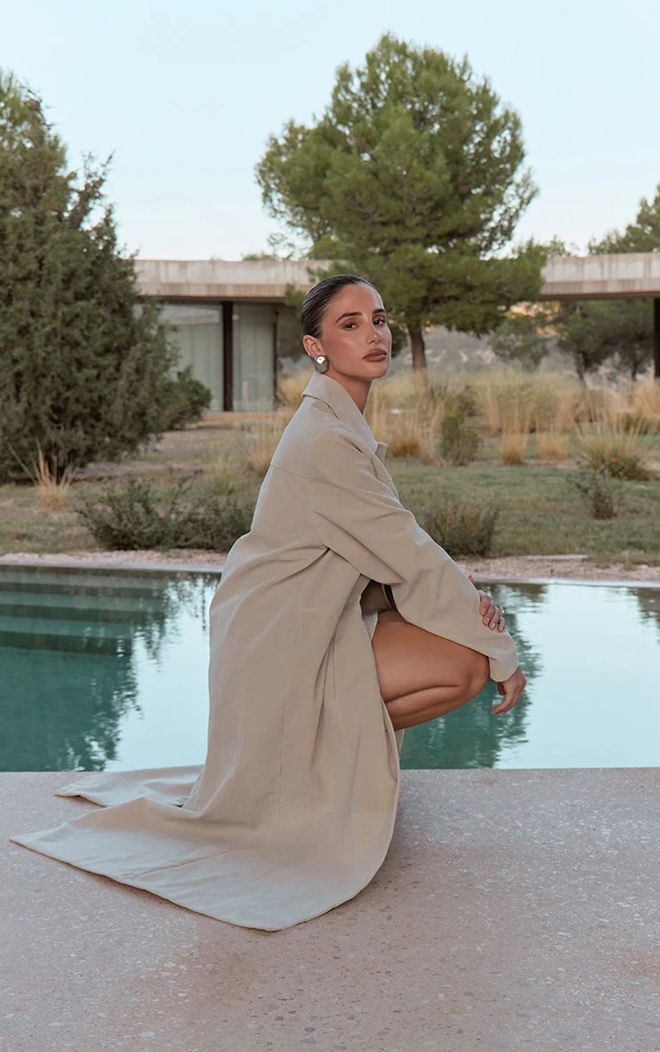 Prettylittlething Ecru Suede Longline Button Coat 7 Prettylittlething Ecru Suede Longline Button Coat - Image 7