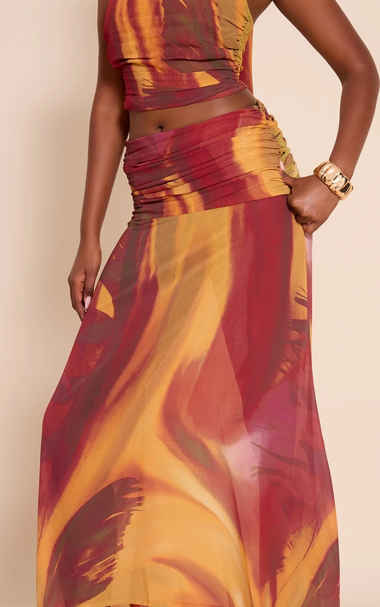 Multi Abstract Printed Chiffon Ruched Maxi Skirt 4 Multi Abstract Printed Chiffon Ruched Maxi Skirt - Image 4