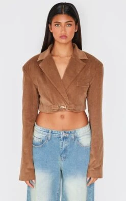 Prettylittlething Brown Cord Cropped Blazer