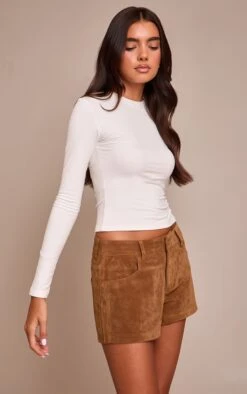 Tan Suede Tailored Shorts -Pretty Little Thing Shop 9f86f4e16da2cf3f05910ca013e73805ea6fbe13 CNO2236 4 tan suede tailored shorts