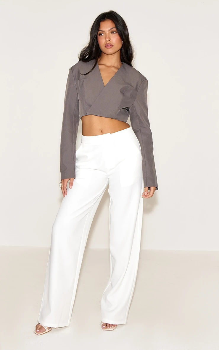 Prettylittlething Charcoal Wrap Waist Tie Blazer 3 Prettylittlething Charcoal Wrap Waist Tie Blazer - Image 3