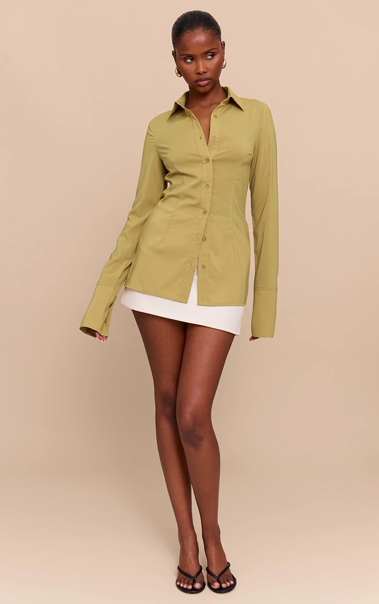 Prettylittlething Green Chiffon Fitted Shirt 3 Prettylittlething Green Chiffon Fitted Shirt - Image 3