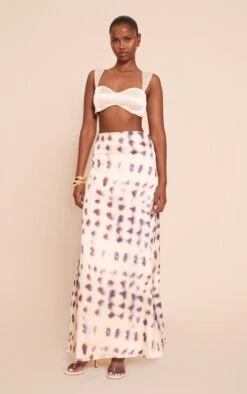Prettylittlething Stone Blurred Printed Satin Maxi Skirt
