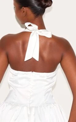 Prettylittlething White Satin Halter Neck Puffball Romper -Pretty Little Thing Shop a05008633a0812a3814277a9241b5f6449da6aa8 CNL9240 4 white satin halter neck puffball playsuit