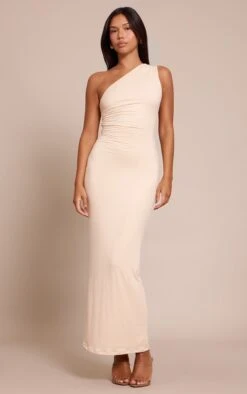 Cream Soft Touch One Shoulder Midaxi Dress