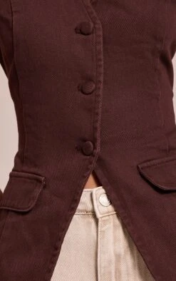 Prettylittlething Chocolate Tailored Style Longline Denim Vest -Pretty Little Thing Shop a082db2326efb8d79a9dba2df3f7ab03720069f9 CNN2991 4 chocolate tailored style longline denim waistcoat