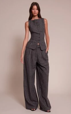 Charcoal Woven Brushed Straight Leg Pant