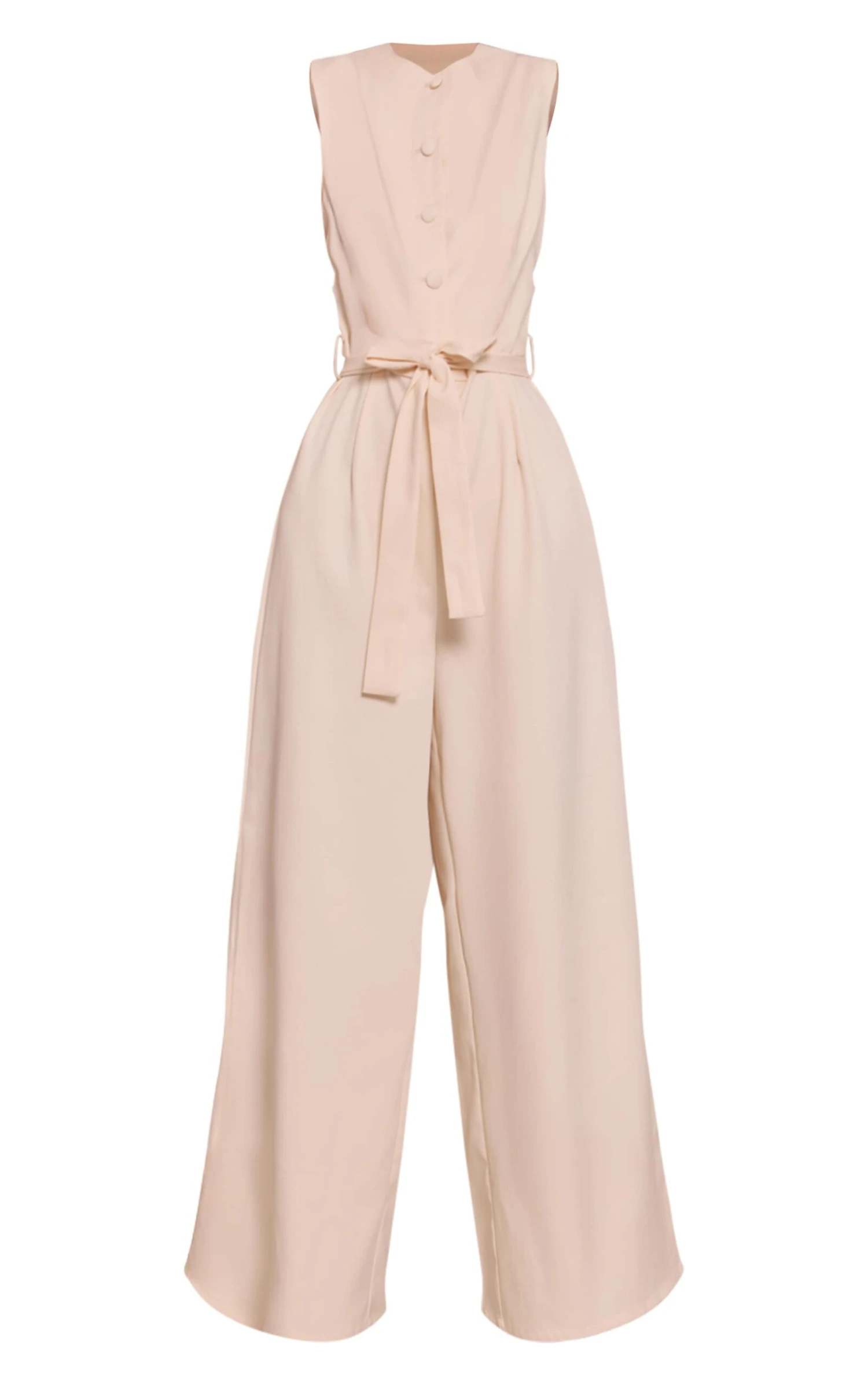 Buttercream Woven Button Tie Belt Wide Leg Jumpsuit - Image 5