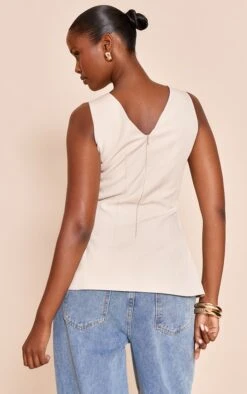 Stone Woven V Neck Longline Top -Pretty Little Thing Shop a12345648c2f9d2f8bc85e621961911c40ed5f4a CNO0890 2 stone woven v neck longline top