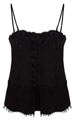 Black Satin Button Up Lace Detail Cami -Pretty Little Thing Shop a14c0bced83993e1038f543a4aa6b2eae75702f4 CNO1181 5 black satin button up lace detail cami