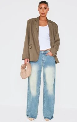 Prettylittlething Olive Seam Detail Structured Oversized Blazer