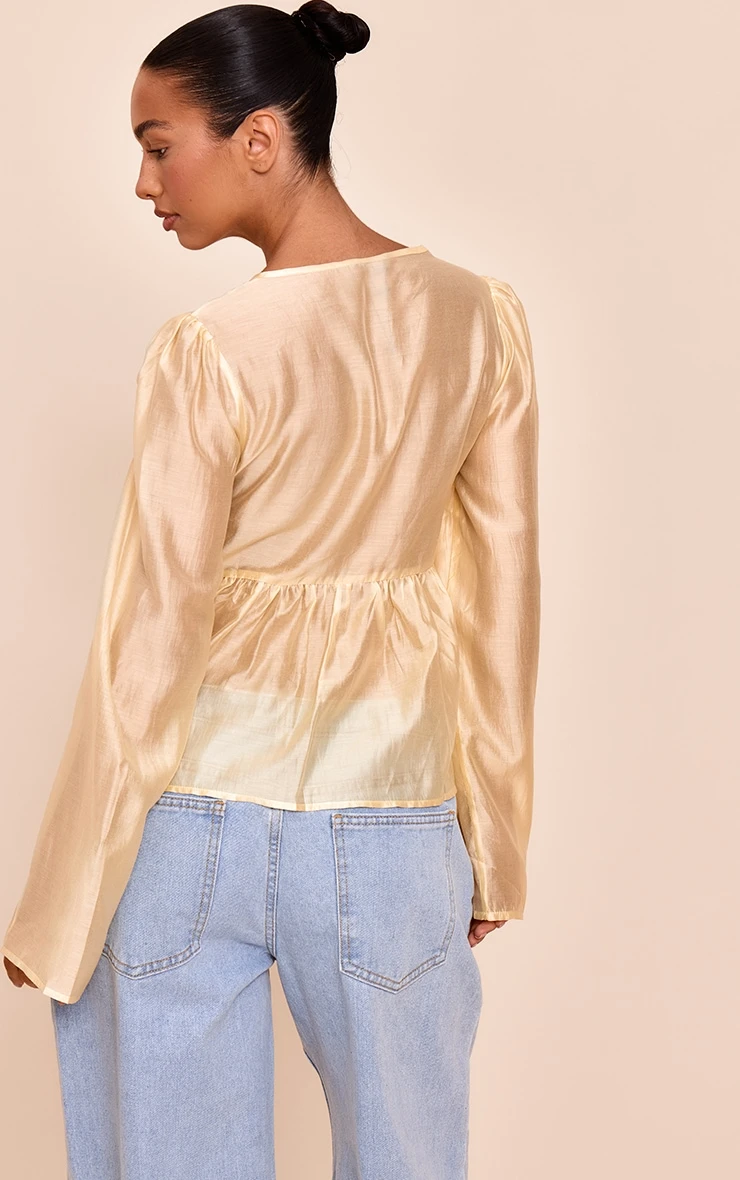 Prettylittlething Butter Yellow Chiffon Tie Front Ruched Blouse 2 Prettylittlething Butter Yellow Chiffon Tie Front Ruched Blouse - Image 2