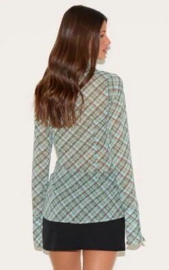 Prettylittlething Green Check Sheer Fitted Shirt -Pretty Little Thing Shop a17a707d71dd87058f7b05a8009ef6717b6b7545 CNM1666 2 green check sheer fitted shirt
