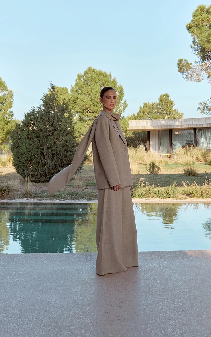 Stone Woven Drape Scarf Detail Oversized Blazer 5 Stone Woven Drape Scarf Detail Oversized Blazer - Image 5