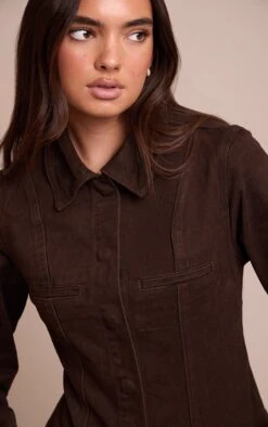 Dark Chocolate Fitted Seam Detail Shirt