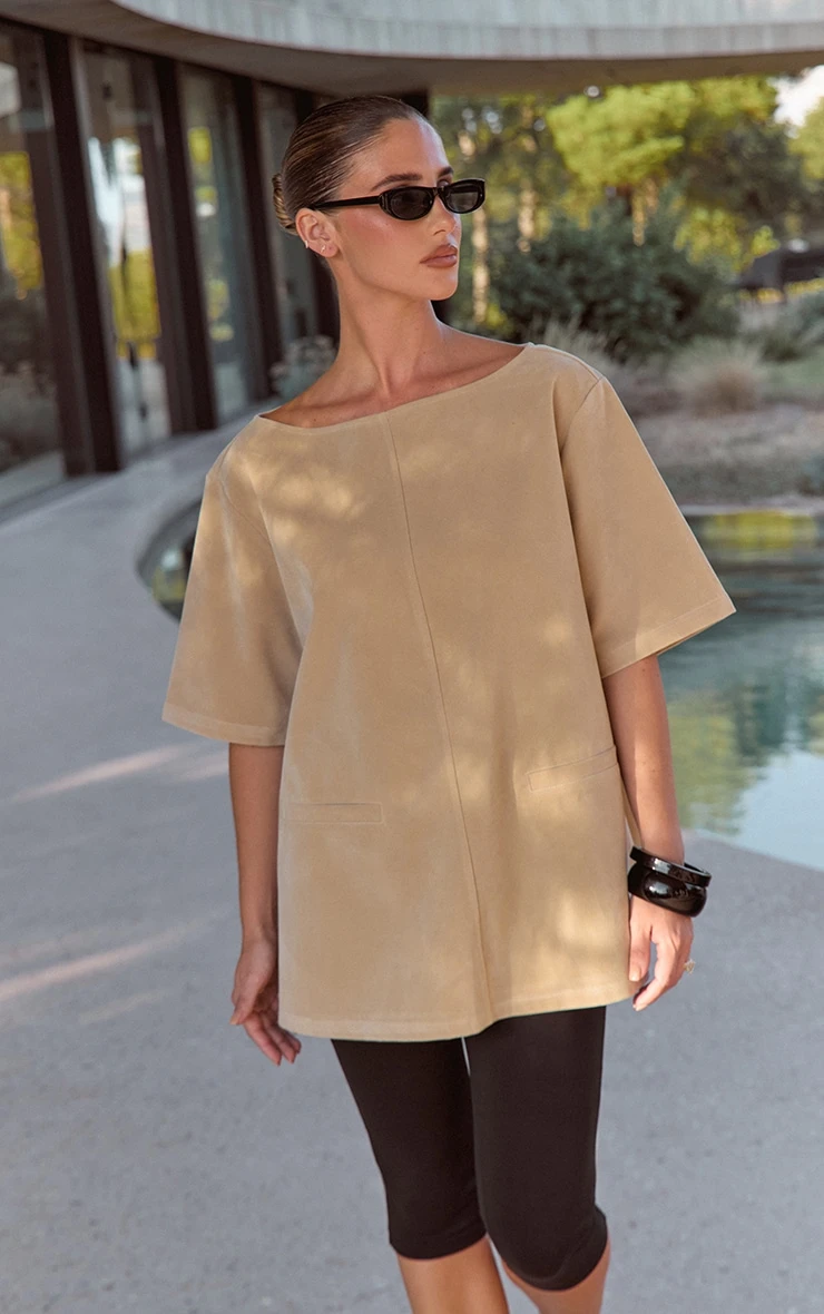 Prettylittlething Sand Faux Suede Oversized Boxy Detail Structured Top 1 Prettylittlething Sand Faux Suede Oversized Boxy Detail Structured Top