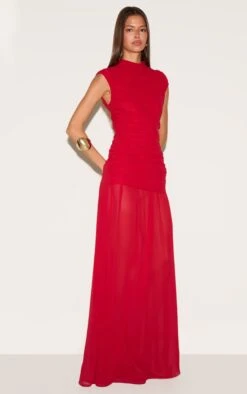 Prettylittlething Red Chiffon Ruched Dropped Waist Sleeveless Maxi Dress -Pretty Little Thing Shop a267a0b29e938e19a8dbf90f3195c76091fda27a CNM7935 3 red chiffon ruched dropped waist sleeveless maxi dress
