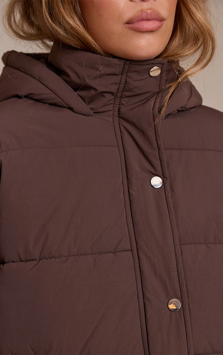 Chocolate Hooded Puffer Jacket 4 Chocolate Hooded Puffer Jacket - Image 4