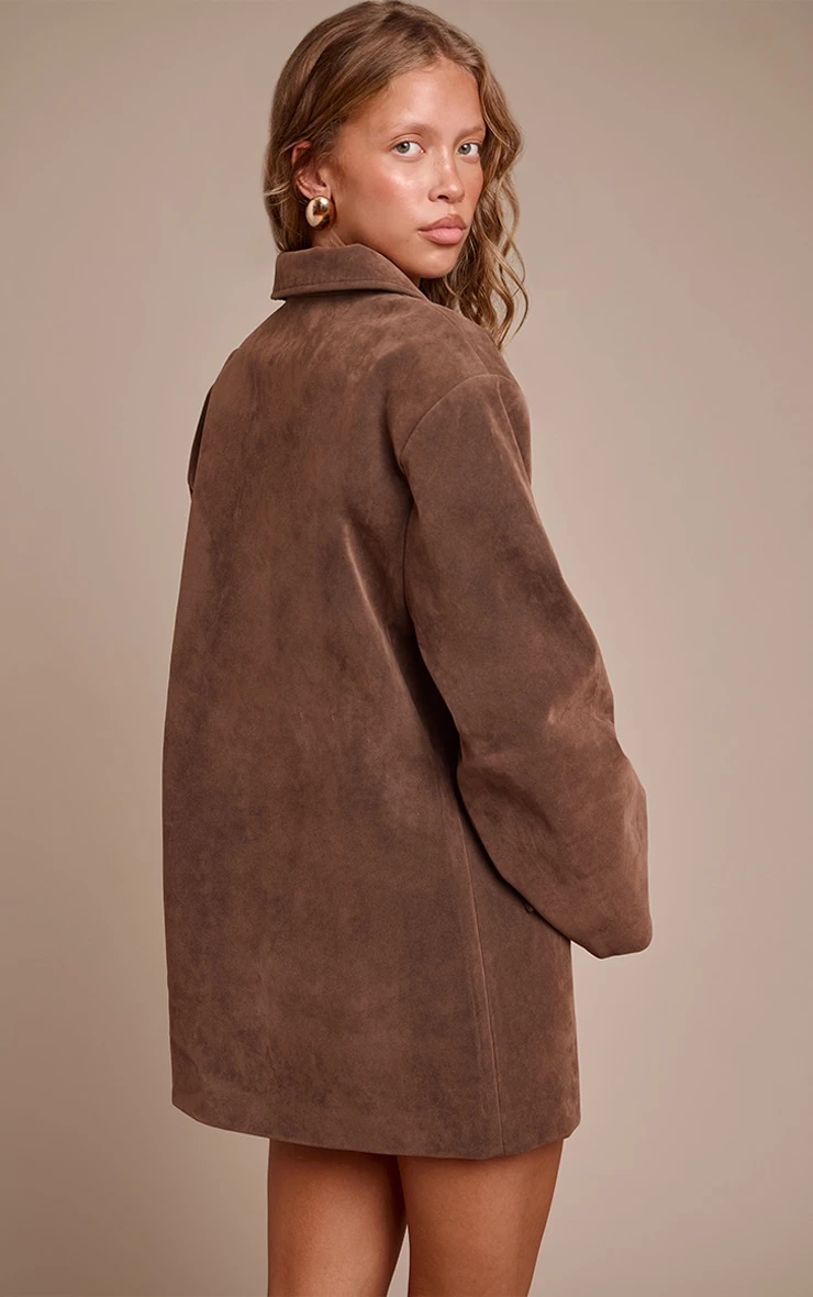 Prettylittlething Chocolate Faux Suede Structured Blazer Dress 2 Prettylittlething Chocolate Faux Suede Structured Blazer Dress - Image 2