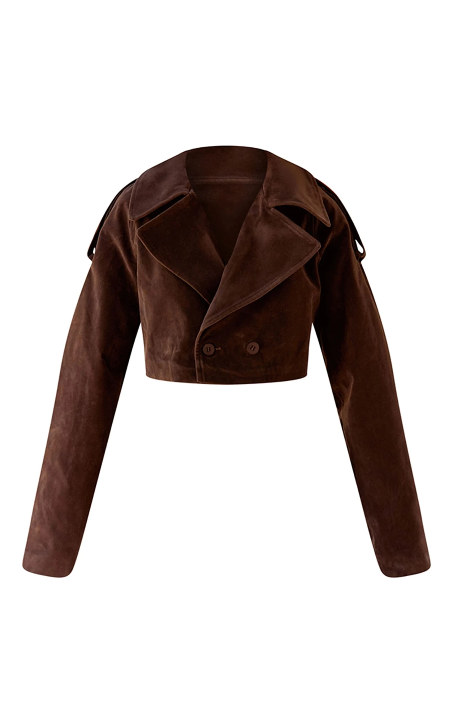 Brown Faux Suede Cropped Trench 6 Brown Faux Suede Cropped Trench - Image 6