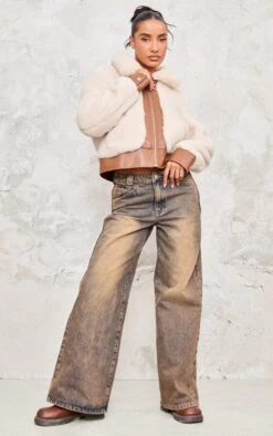 Prettylittlething Cream Plush Faux Fur Contrast Faux Leather Zip Up Jacket -Pretty Little Thing Shop a2ebc2d7ba0db36afbc035351bf67cb96fa0c2b1 cnj9102 3