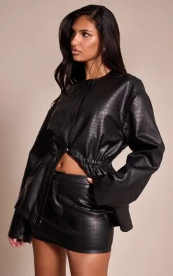 Black Croc Faux Leather Cinched Waist Jacket 8 Black Croc Faux Leather Cinched Waist Jacket -Pretty Little Thing Shop a31617d8132b7cef00dcbe37a054c32783e569ed CNO0692 4 black croc faux leather cinched waist jacket