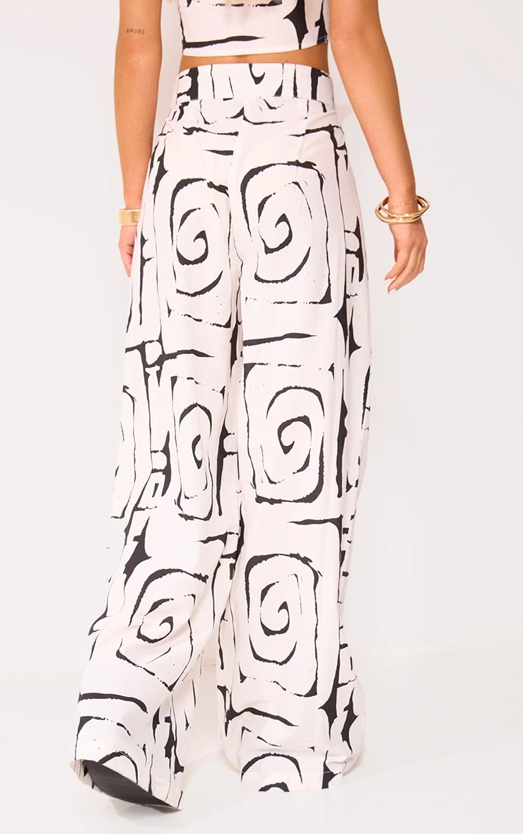 Monochrome Swirl Print Wide Leg Linen Look Pants 3 Monochrome Swirl Print Wide Leg Linen Look Pants - Image 3