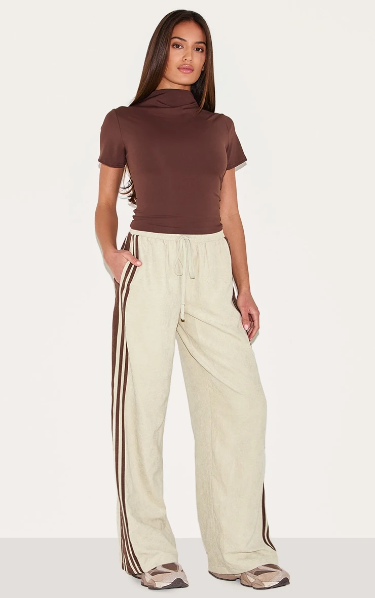 Prettylittlething Sage Peach Skin Contrast Stripe Wide Leg Pants 2 Prettylittlething Sage Peach Skin Contrast Stripe Wide Leg Pants - Image 2