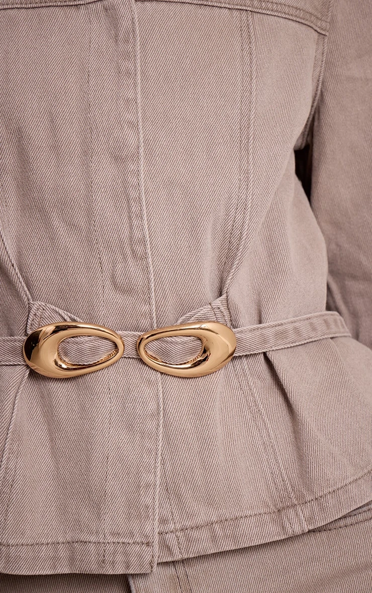 Prettylittlething Stone Concealed Placket Crop Belted Denim Jacket 4 Prettylittlething Stone Concealed Placket Crop Belted Denim Jacket - Image 4