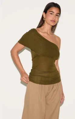 Prettylittlething Olive Sheer Soft Touch Fold Over Detail One Shoulder Long Top -Pretty Little Thing Shop a37da505df63e449727f029fbdfe191dc5ffa431 CNM3739 4 olive sheer soft touch fold over detail one shoulder long top