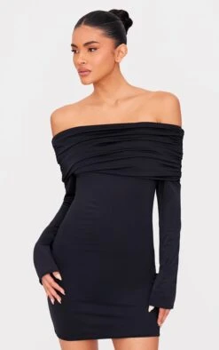 Prettylittlething Black Matte Sculpt Double Layer Foldover Bardot Long Sleeve Mini Dress -Pretty Little Thing Shop a3825de8bc6eda7caa19c34df39a21ea02b91418 cnl4519 4