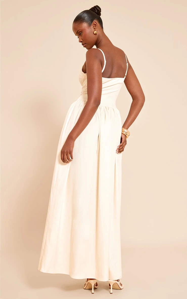 Cream Woven Strappy Bust Detail Maxi Dress 2 Cream Woven Strappy Bust Detail Maxi Dress - Image 2
