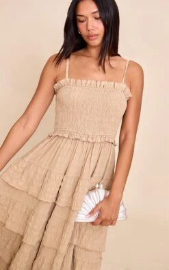 Prettylittlething Stone Textured Shirred Tiered Maxi Dress -Pretty Little Thing Shop a3aac96881f4c28ee2b96241d34ccabf260bb516 CNM3844 4 stone textured shirred tiered maxi dress