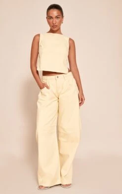 Prettylittlething Butter Cream Seam Detail Barrel Jean