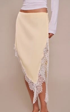 Lemon Satin Lace Trim Asymmetric Midi Skirt -Pretty Little Thing Shop a3c43130b56f96f1c9e4b722e6ec9d2fe8b1a891 CNN9326 5 lemon satin lace trim asymmetric midi skirt