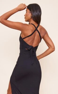 Prettylittlething Black Soft Rib Cut Out Tie Back Midaxi Dress -Pretty Little Thing Shop a442e9c4bc00dd6f62db202c06f8608cfa2b0b1a CND5446 4 black soft rib cut out tie back midaxi dress