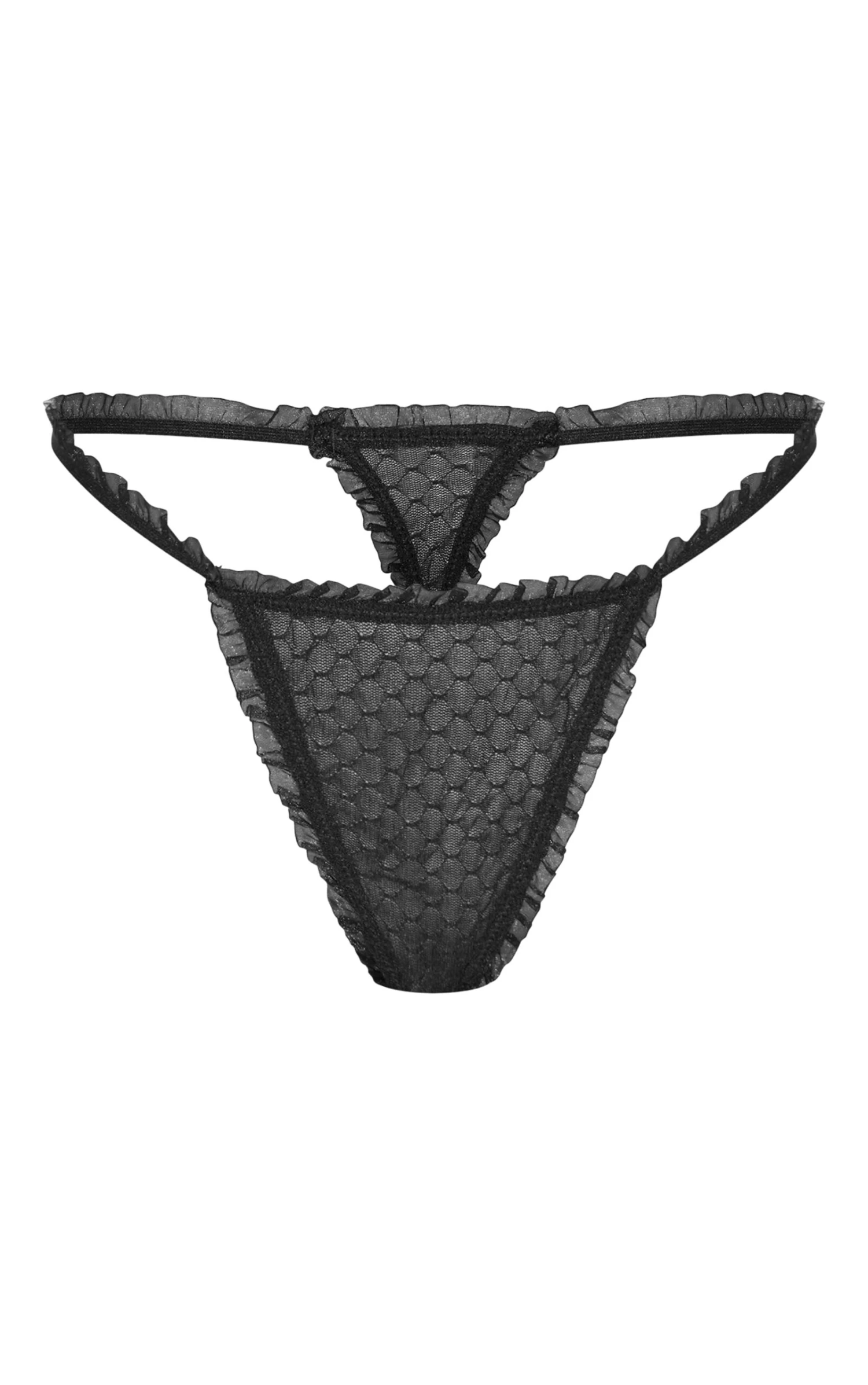 Prettylittlething Black Textured Mesh Frill Edge Thong 5 Prettylittlething Black Textured Mesh Frill Edge Thong - Image 5